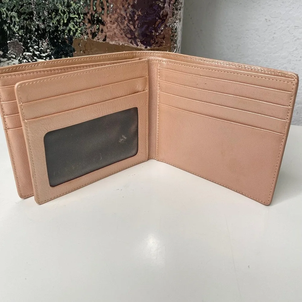 Vintage Louis Fontaine Leather Wallet Braided Accent Pale‎ Pink Fold Over